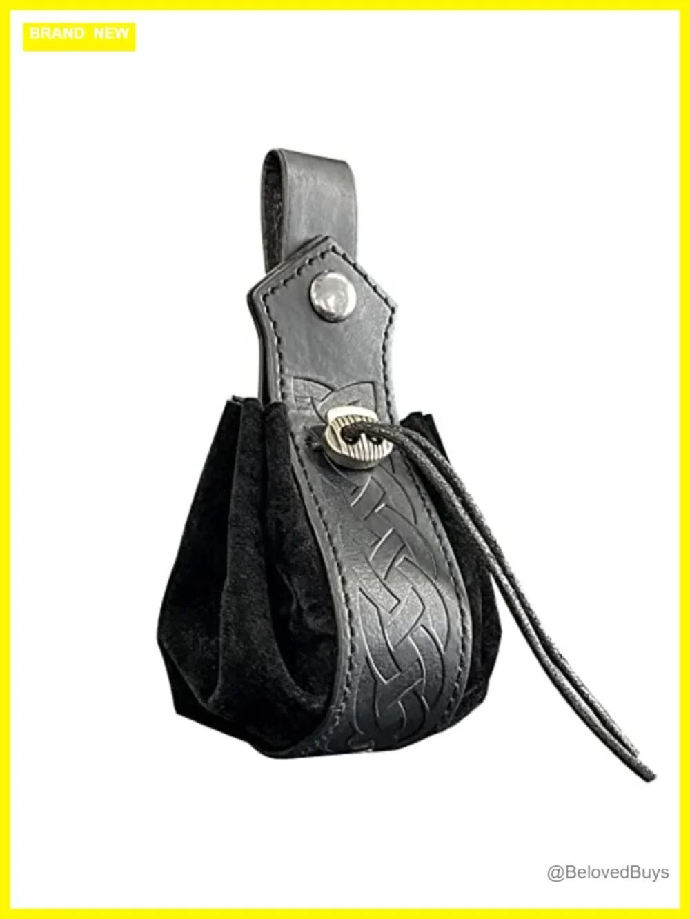 Medieval Drawstring Coin Pouch, Vintage Riveted Belt Bag, Faux Leather
